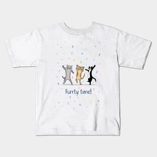 Dancing Cats Puurty Time Print With Orange Background Kids T-Shirt